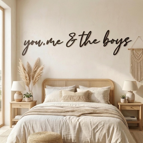 You Me and The Boys Metal Wall Sign, Farmhouse Wall Decor, Cozy Family Above Bed Sign, Bedroom Wall Sign,Gift for Couple,Unique Home Decor