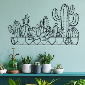 Cactus Metal Wall Decor, Metal Cactus Decor, Large Metal Wall Art, Cactus Sign, Living Room Decoration, Wall Hangings, Housewarming Gift image 1