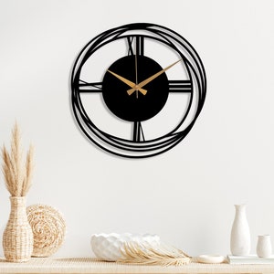 Minimalistische Wanduhr, Moderne Mid-Century Oversize Wanduhr Kunst, Schwarz Silent Wanduhr Geschenk, Einzigartige Wohnkultur, Wanduhr, Horloge Murale Bild 2