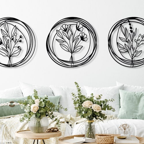 Flower Metal Wall Art Decor Set of 3 Poppy Flowers Metal Wall Etsy