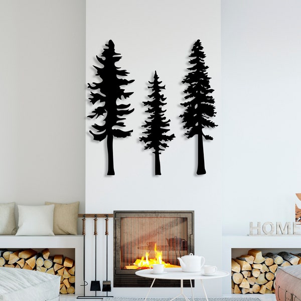 Metal Pine Tree Wall Art, Set Of 3 Trees Sign, Metal Tree Wall Decor, Unique Home Decor Gift, Nature and Forest Decor, Outdoor Wall Hanging