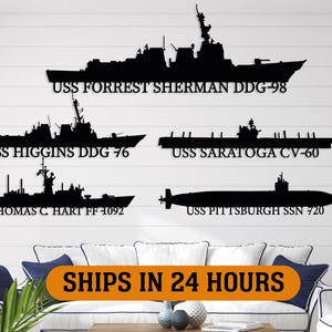 Personalized US Navy Ships Metal Wall Art, Navy Ship Decor, Navy Veterans Gift, Battleship Metal Sign, Military Gift, Navy Metal Decor