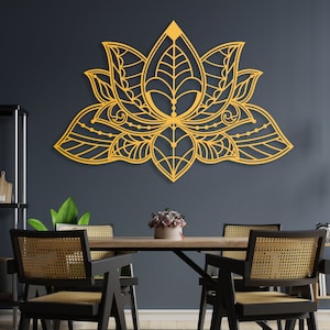 Mandala Metal Wall Art, Lotus Flower Metal Wall Decor, Gold Bedroom Wall Decor, Lotus Yoga Wall Art, Above Bed Decor, Living Room Wall Art
