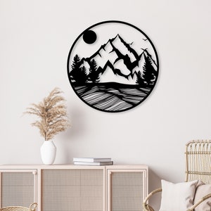 Arte murale in metallo raffigurante una montagna, arte murale raffigurante una foresta naturale, vista sulla catena montuosa, grande decorazione per esterni, arazzo in metallo, regalo unico per inaugurazione della casa