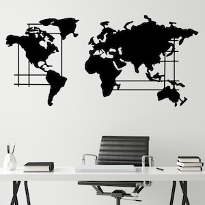 World Map Metal Wall Art, World Map Continents Travel Decor, Interior Decor Wall Hanging, Home Office Decor, Weltkarte, Map Gift for Traveler