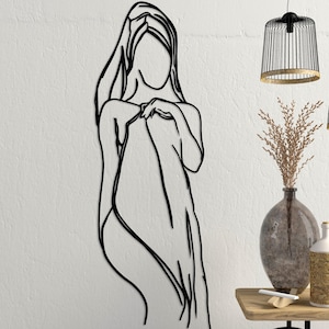 Woman Line Art Metal Wall Decor, Bathroom Minimalist Woman Gift, One Line Art,Female Body Modern Bedroom Decor,Modern Feminine Wire Art Gift
