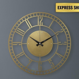 Gold Minute Metal Large Wall Clock, Silent Oversize Clock, Unique Art Home Decor Metal Wall Art Horloge Murale Housewarming Gift ,Gold Art