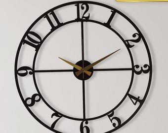 Modern Oversize Silent Wall Clock, Black Metal Large Wall Clock, Wall Clock, Horloge Murale, Wanduhr, Housewarming Gift, Unique Home Decor,