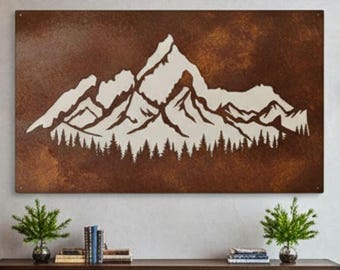 Rusted Mountain Metal Wall Art, Rusty Mountain Decor, Country House Decor, Best Home Gift, Terrain Decor, Large Wall Decor, Large Decor Gift