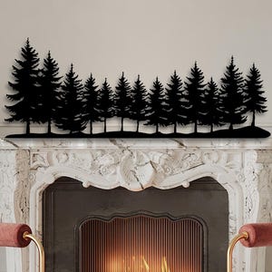Metal Pine Tree Wall Art, Nature Forest Fireplace Mantel Decor, Farmhouse Mantel Gift, Tree Forest Wall Decor, Cabin Nature Decor Gift