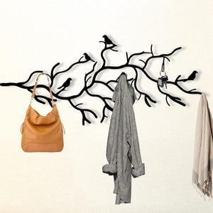 Metal Tree Coat Rack with Birds, Tree and Birds Wall Coat Rack, Entryway Gift, Entryway Hanger Decor,Metal Branch Coat Hanger,Organizer Gift