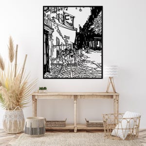 Cafe Terrace at Night Large Metal Wall Art, Van Gogh Wall Decor Artwork, Modern Living Room Wall Art, Unique Above Bed Decor, Art Lover Gift Black