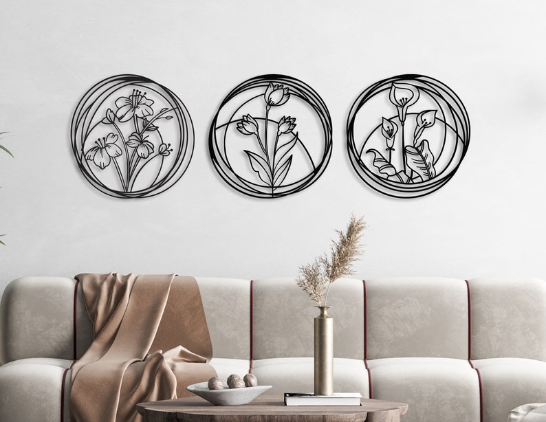 Flower Metal Wall Art Decor Set of 3 Poppy Flowers Metal Wall Etsy
