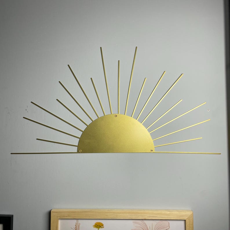 Sun Metal Wall Art, Sun Boho Wall Art, Minimalist Sun Lovers Gift, Gold Sunrise Home Decor, Sun Home Decor Gift Idea, Modern Metal Sun Art image 5