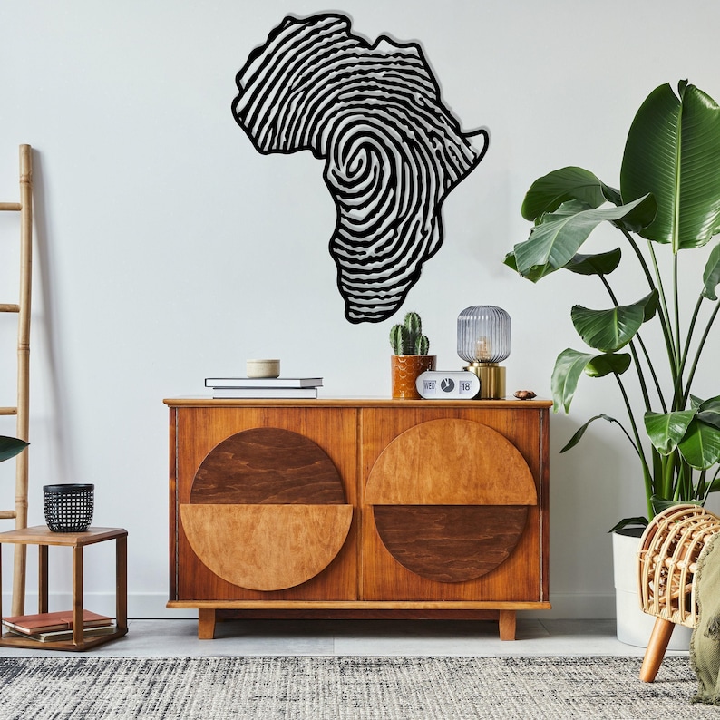 Metalen kaart Afrika vingerafdruk kunst aan de muur, Afrikaanse kunst en ambacht, cadeau voor haar, Afrikaanse wereldkaart, vingerafdrukbord, decor van de boerderij, cadeau voor hem afbeelding 3