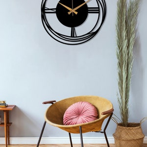 Minimalistische Wanduhr, Moderne Mid-Century Oversize Wanduhr Kunst, Schwarz Silent Wanduhr Geschenk, Einzigartige Wohnkultur, Wanduhr, Horloge Murale Bild 6