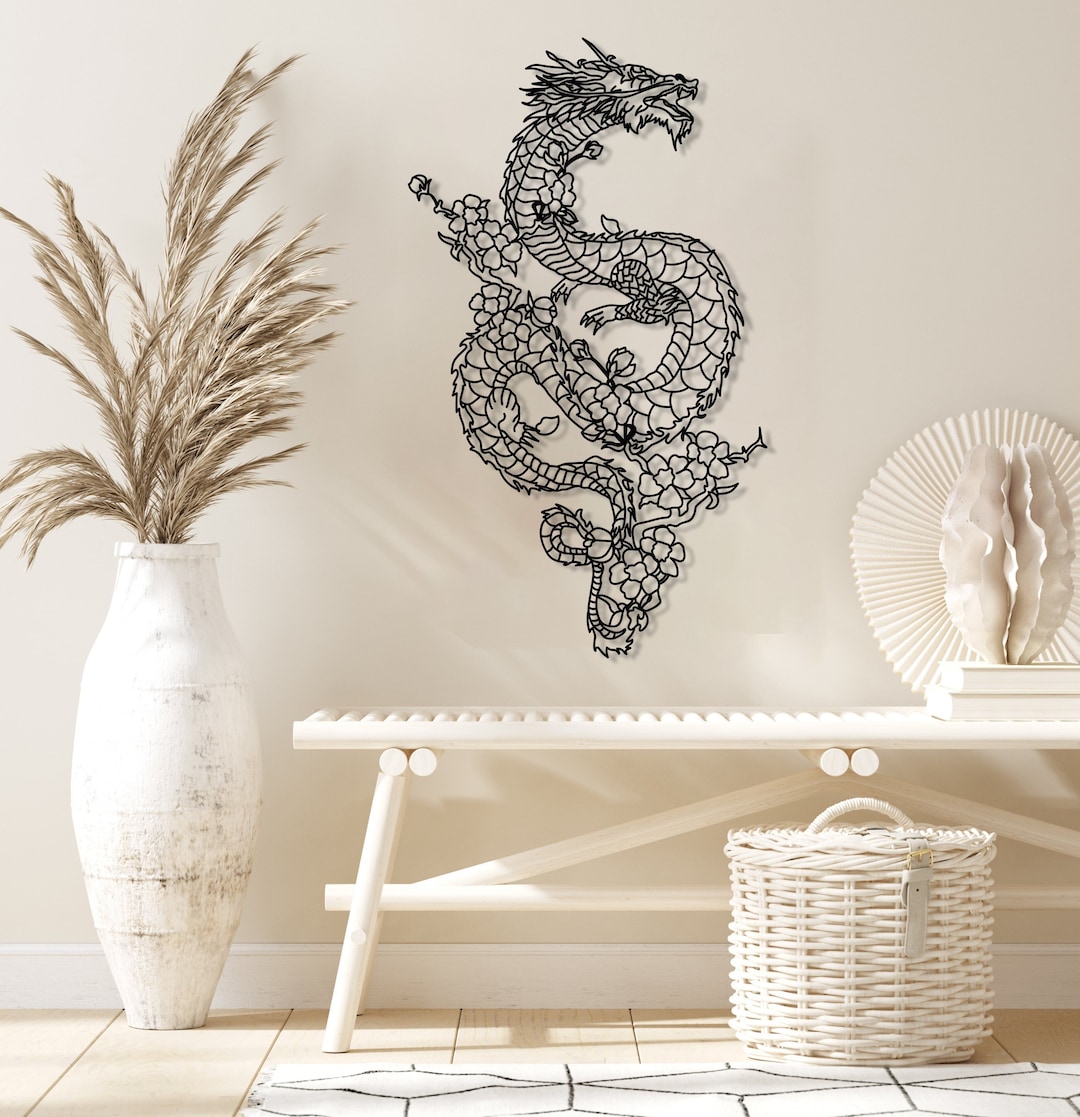 Dragon Metal Wall Art, Dragon Wall Hanging, Minimalist Line Art Home