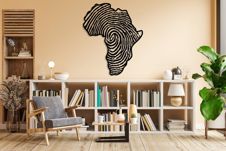 Africa Metal Wall Art, Fingerprint Metal Wall Map, African Wall Decor, Housewarming Gift, Living Room Decor, Above Bed Decor, Wall Hanging image 4