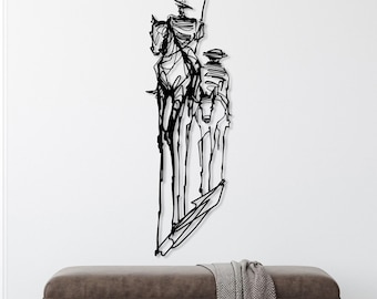 Don Quixote Metal Wall Art, Pablo Picasso Artwork, Quixote One Line Art, Living Room Metal Wall Decor, Large Wall Art, Adventure Lover Gift