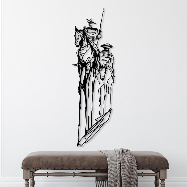 Don Quixote Metal Wall Art, Pablo Picasso Artwork, Quixote One Line Art, Living Room Metal Wall Decor, Large Wall Art, Adventure Lover Gift image 1