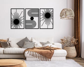 Set of 3 Abstract Wall Art, Modern Living Room Metal Wall Decor, Unique Boho Home Decor, Mid-Century Art, Above Bed Decor, Housewarming Gift