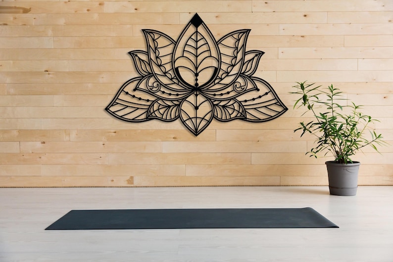 Mandala Metal Wall Art, Lotus Flower Metal Wall Decor, Gold Bedroom Wall Decor, Lotus Yoga Wall Art, Above Bed Decor, Living Room Wall Art image 7