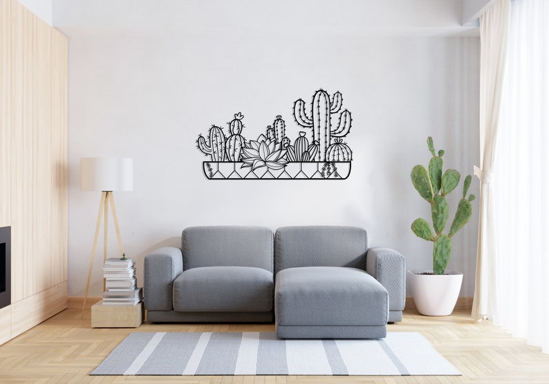 Cactus Metal Wall Decor, Metal Cactus Decor, Large Metal Wall Art, Cactus Sign, Living Room Decoration, Wall Hangings, Housewarming Gift image 2