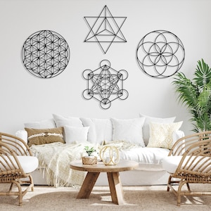 Sacred Geometry Metal Wall Art Set of 4, Home Meditation Metal Yoga Wall Decor, Zen Metal Home Decor, Flower of Life, Metatron Cube Wall Art image 10