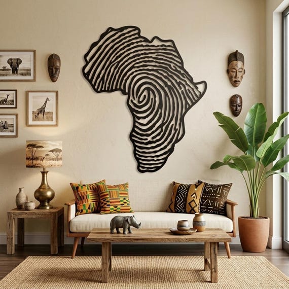 Metal Africa Map Fingerprint Wall Art, African Art & Craft, Gift For Her, African World Map, Fingerprint Sign, Farmhouse Decor, Gift For Him