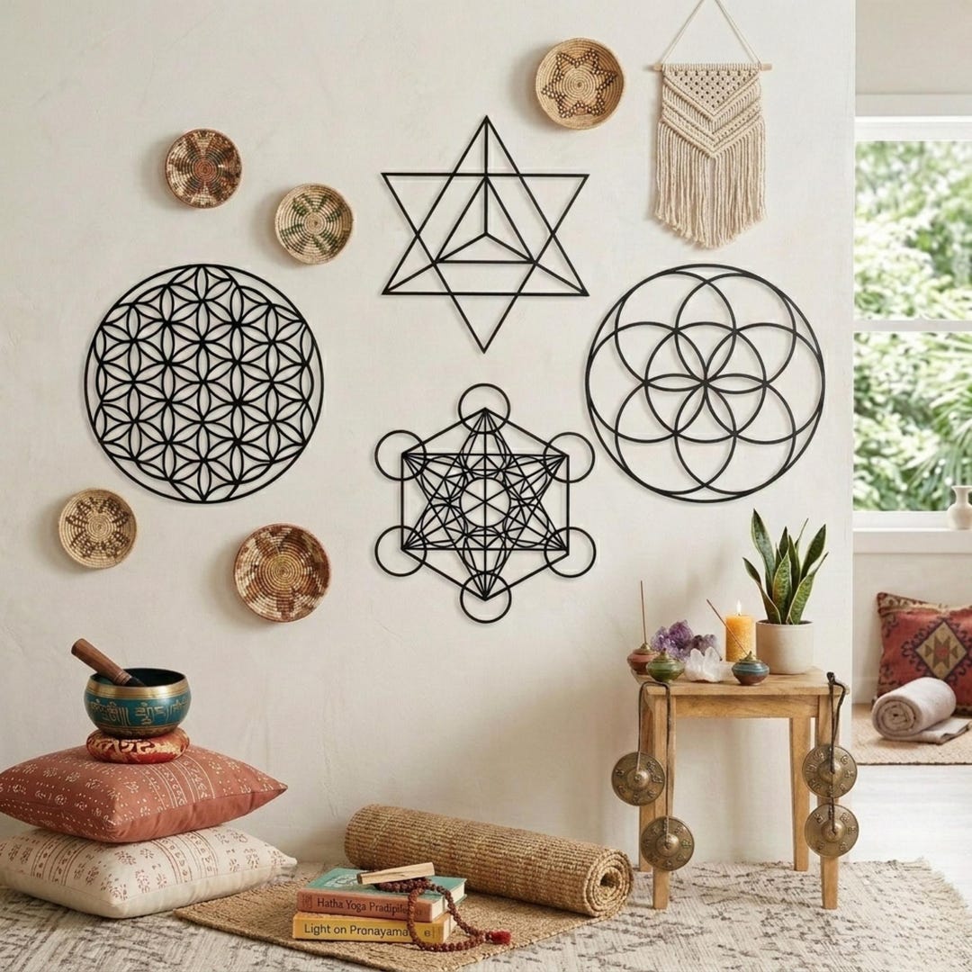 Sacred Geometry Metal Wall Art Set of 4, Home Meditation Metal Yoga ...