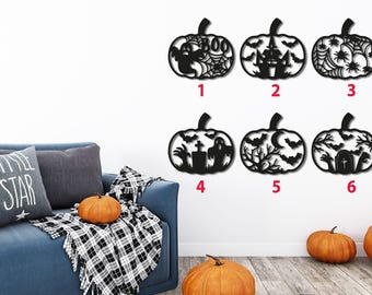 Decoración de pared de metal personalizada para Halloween, letrero de calabaza, decoración rústica para el hogar con murciélagos espeluznantes, decoración de jardín para Halloween, regalo de Halloween.