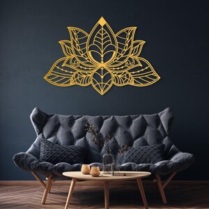 Mandala Metal Wall Art, Lotus Flower Metal Wall Decor, Gold Bedroom Wall Decor, Lotus Yoga Wall Art, Above Bed Decor, Living Room Wall Art image 5