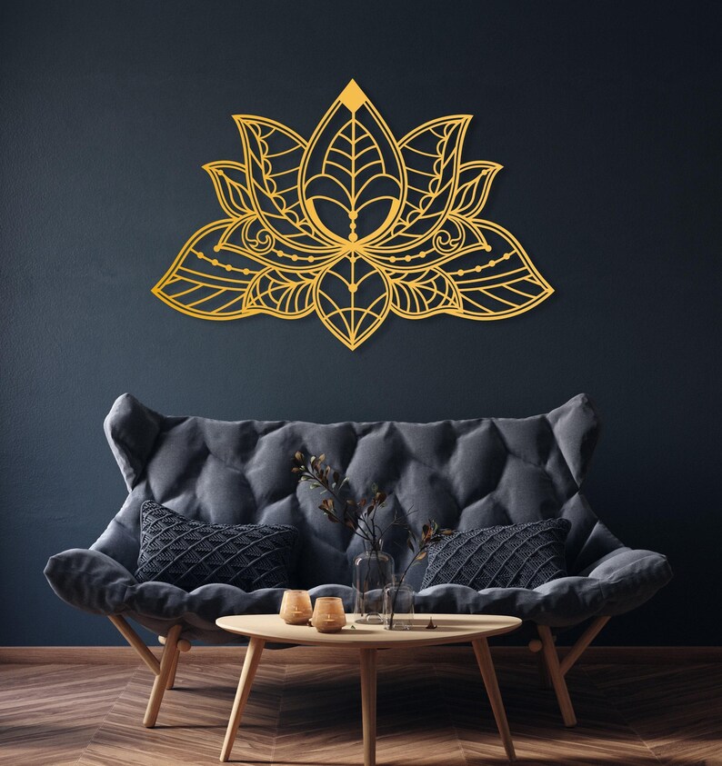 Mandala Metal Wall Art, Lotus Flower Metal Wall Decor, Gold Bedroom Wall Decor, Lotus Yoga Wall Art, Above Bed Decor, Living Room Wall Art image 5