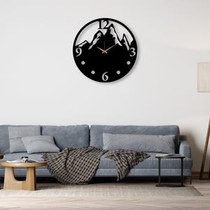 Black Mountain View Large Wall Clock, Modern Design Silent Wall Clock, Unique Home Decor Art, Farmhouse Wall Clock, Wanduhr, Horloge Murale imagen 5