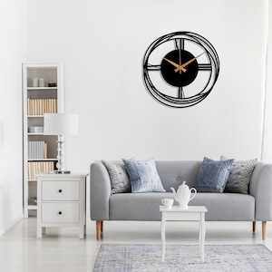 Minimalistische Wanduhr, Moderne Mid-Century Oversize Wanduhr Kunst, Schwarz Silent Wanduhr Geschenk, Einzigartige Wohnkultur, Wanduhr, Horloge Murale Bild 8