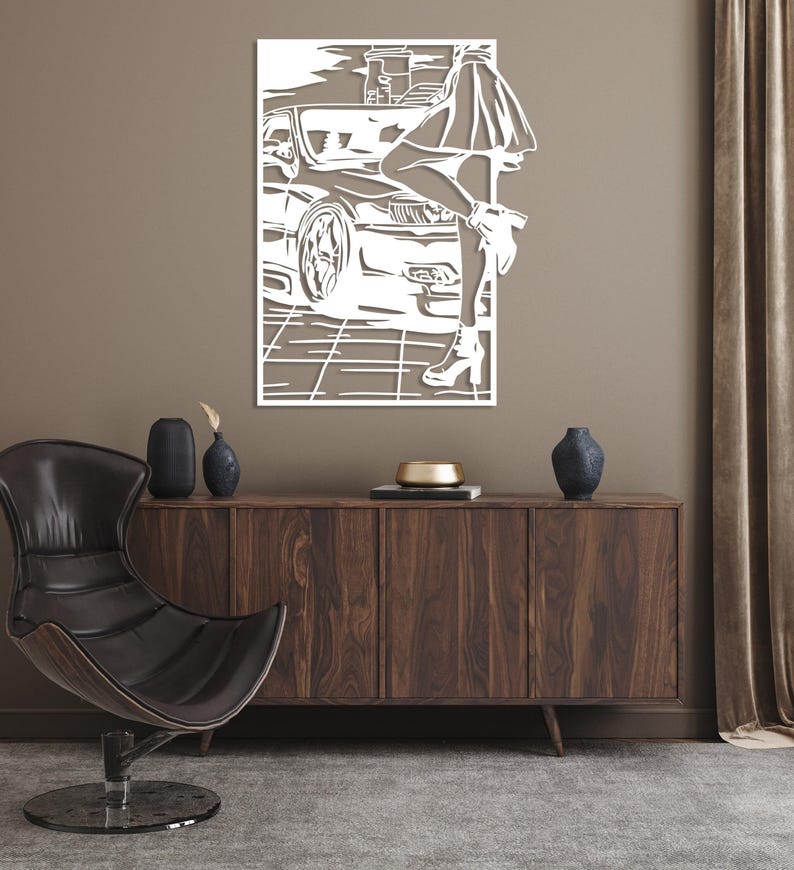 Car Art Metal Wall Decor, Female Body Metal Wall Art, Racing Automotive Lover Gift for Men, Car Guy Gift,Woman Body Feminine Wall Art White