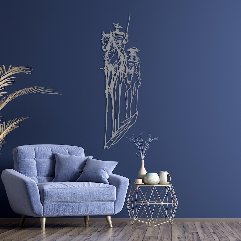Don Quixote Metal Wall Art, Pablo Picasso Artwork, Quixote One Line Art, Living Room Metal Wall Decor, Large Wall Art, Adventure Lover Gift Silver