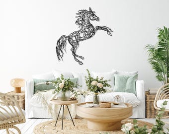 Metal Tree Horse Decor, Geometric Metal Horse, Farmhouse Decor, Wildlife Horse Lover Gift, Horse Sign, Home Office Decor,Outdoor Large Decor