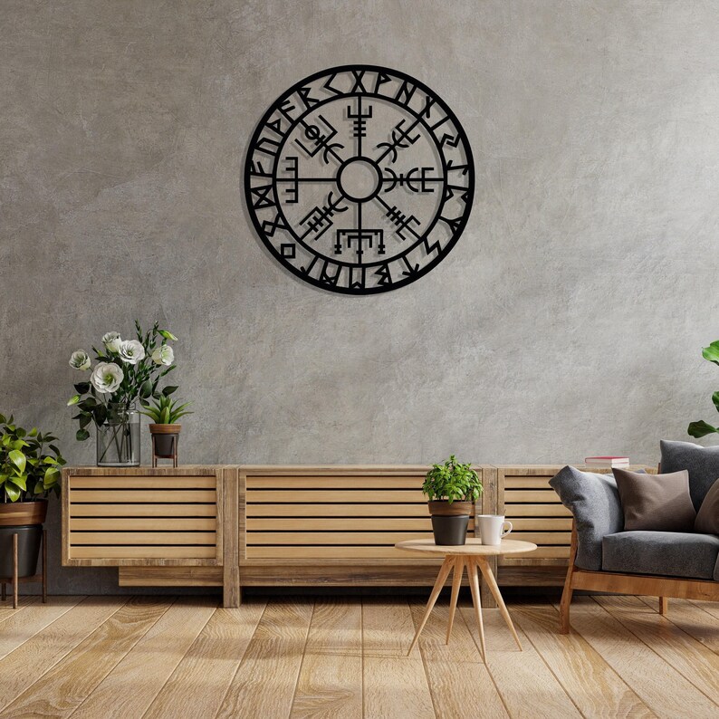 Vegvisir Metall Wand dekor, Metall Wand dekor, Metall Wandschild, Wikinger Metall Wandbehang, Büro Wand Kunst, isländische Kunst, Wohnzimmer Kunst Bild 6