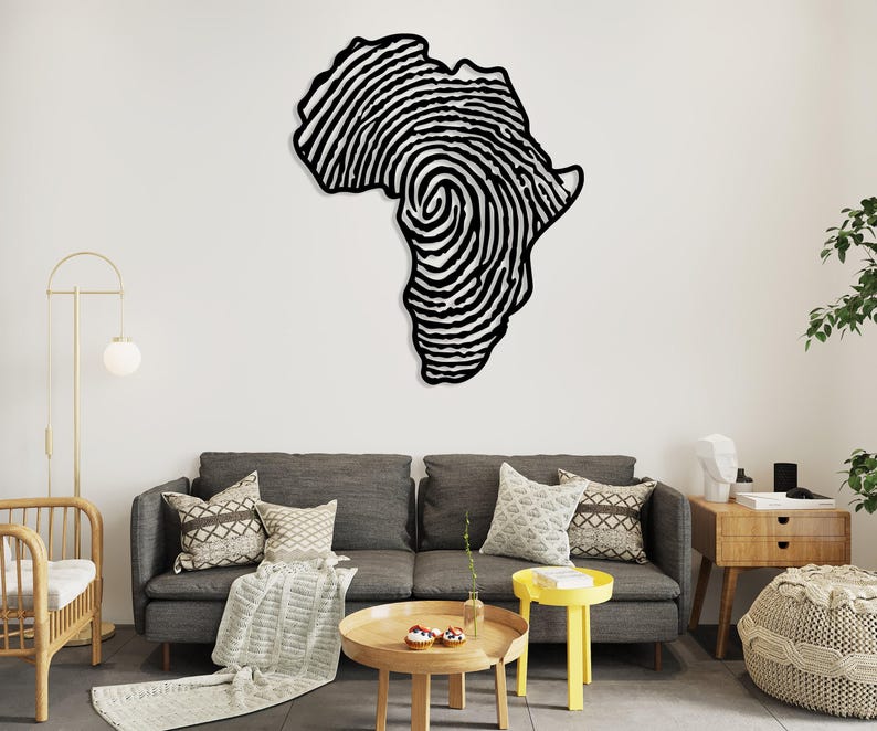 Metalen kaart Afrika vingerafdruk kunst aan de muur, Afrikaanse kunst en ambacht, cadeau voor haar, Afrikaanse wereldkaart, vingerafdrukbord, decor van de boerderij, cadeau voor hem afbeelding 5