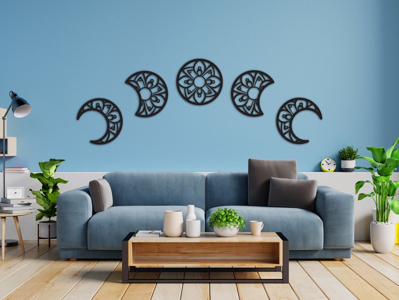 Lunation Moon Metal Wall Art Decor Set of 5 Moon Phase Wall Etsy