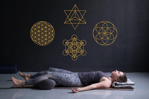 Sacred Geometry Metal Wall Art Set of 4, Home Meditation Metal Yoga Wall Decor, Zen Metal Home Decor, Flower of Life, Metatron Cube Wall Art