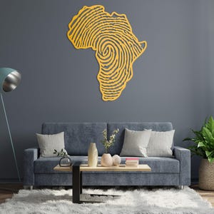 Metalen kaart Afrika vingerafdruk kunst aan de muur, Afrikaanse kunst en ambacht, cadeau voor haar, Afrikaanse wereldkaart, vingerafdrukbord, decor van de boerderij, cadeau voor hem Gold