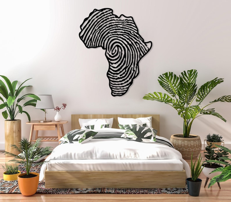 Metalen kaart Afrika vingerafdruk kunst aan de muur, Afrikaanse kunst en ambacht, cadeau voor haar, Afrikaanse wereldkaart, vingerafdrukbord, decor van de boerderij, cadeau voor hem afbeelding 4