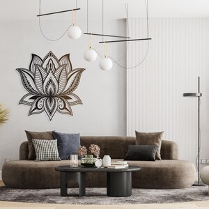 Grande decorazione da parete in metallo con mandala e fiore di loto, decorazione da parete in metallo con fiore di loto, arte yoga, decorazione da parete per la camera da letto, decorazione sopra il letto, regalo di inaugurazione della casa immagine 6