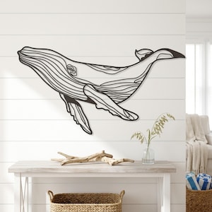 Whale Metal Wall Art, Large Blue Whale Wall Decor, Ocean Themed Modern Design Art,Nautical Decor,Unique Home Decor,Living Room Wall Art Gift image 2