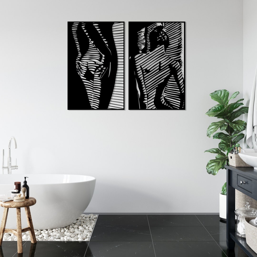 Female Body Metal Wall Art Set of 2, Naked Woman Body Wall Decor