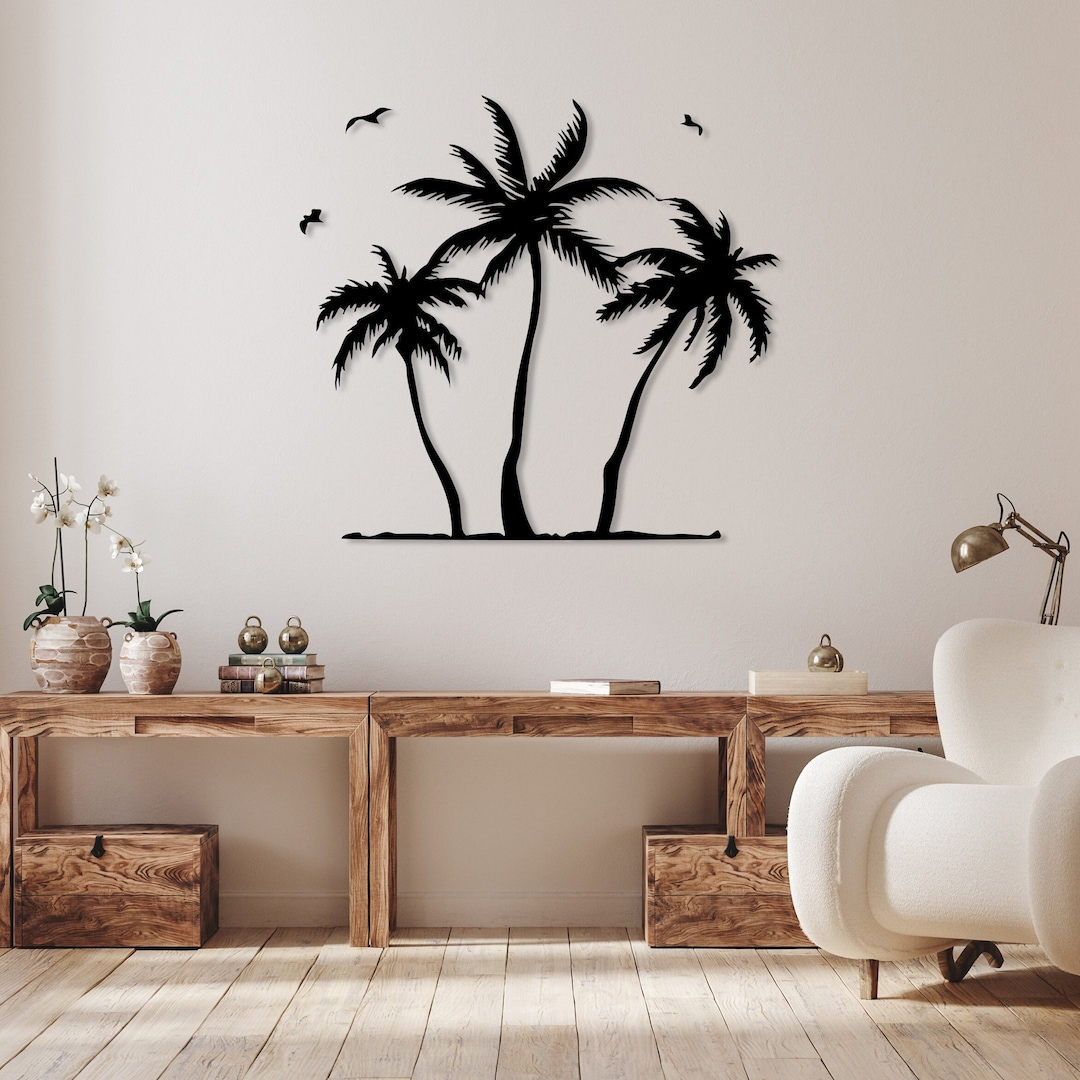 Tropical Palm Tree Scene Metal Wall Art, Tropical Wall Decor, Beach