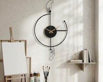 Minimalist Metal Large Wall Clock, Modern Oversize Wall Clock, Unique Silent Home Clock ,Design  Clock Horloge Murale  Black Clock Wall Art