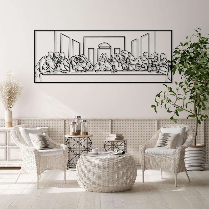 Jesus Last Supper Metal Wall Art by Leonardo Da Vinci Artwork, Religious Decor, Christian Metal Gift, Jesus Line Art, Christian Home Decor image 10